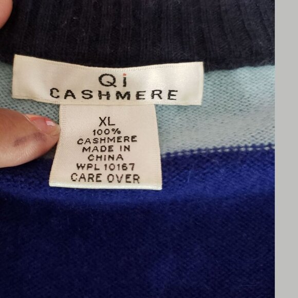 Qi Cashmere Pullover Striped Sweater Multicolor Blue Green & Brown XLarge - Picture 3 of 8